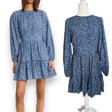Chelsea28 Blue Floral Tiered Mini Dress Long Sleeve Medium