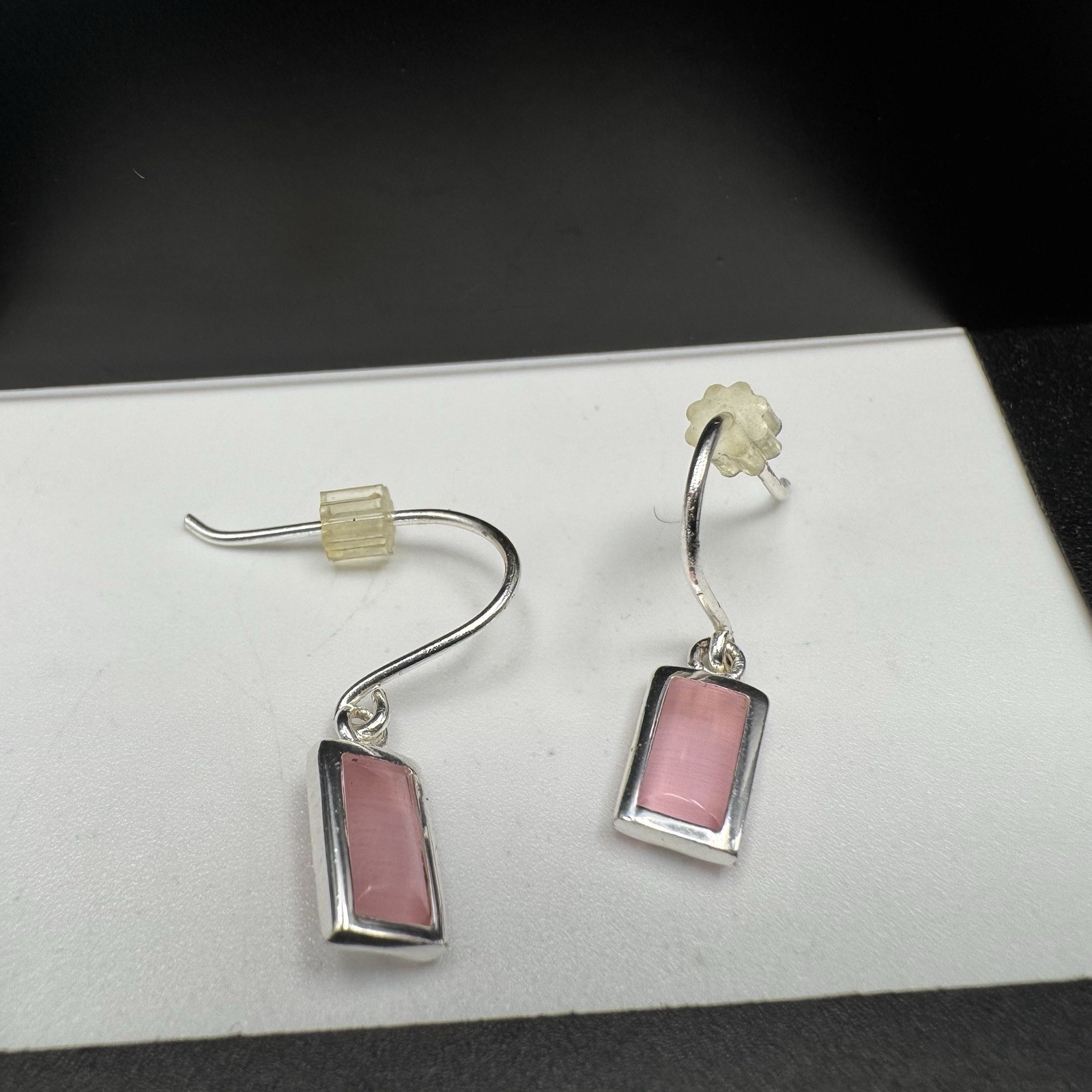 Sterling Silver 925 Rectangular Pink Stone 1" Pie… - image 4