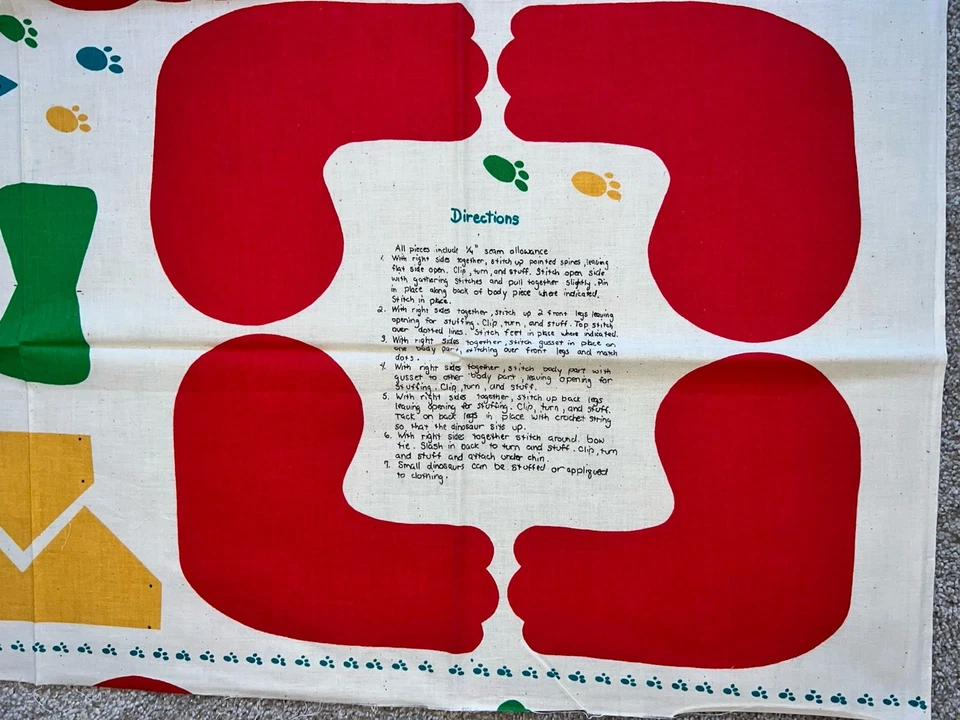 Cut & Sew Fabric Stuffed "Dexter the Dinosaur" Red Concord Fabrics Vintage - Image 2 of 3