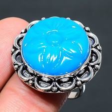 Blue Chalcedony Gemstone Handmade Gift 925 Sterling Silver Jewelry Ring 9.5" w97