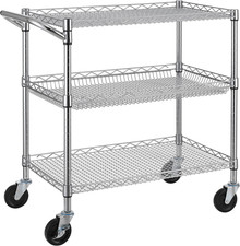 Three Tier Heavy Duty Utility Cart Steel Rolling Trolley with Handle and Wheels