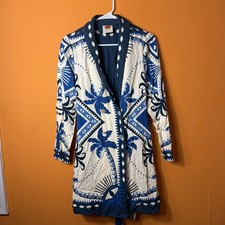 Farm Rio Anthropologie Long-Sleeve Blazer Dress Blue Coastal Summer Sz S $210