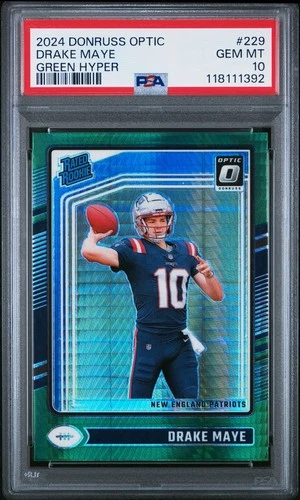 2024 Panini Optic Rated Rookie - Drake Maye RC #229 - Green Hyper Prizm - PSA 10