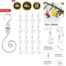 Christmas Ornament Hooks 30PCS Silver S-Shaped Metal Beaded Hangers for Tree