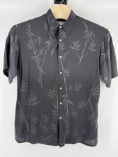 Pierre Cardin Black on Gray Rayon Hawaiian Floral Tropical Mens Sz Large Shirt
