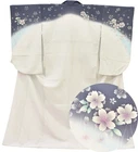 JAPANESE VINTAGE KIMONO JACKET ROBE SYNTHETIC KO FURISODE WHITE 3mt3612