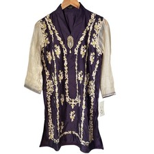Agha Noor Embroidered Kurti Deep Purple  Gold Ethnic Festive Wear Large NWT