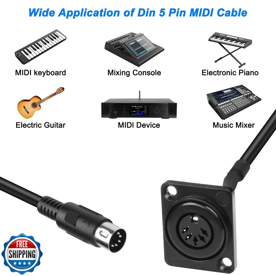 MEIRIYFA D-Type DIN 5PIN MIDI Cable Female to Male Extension Cord Panel Mount - Image 3 of 4