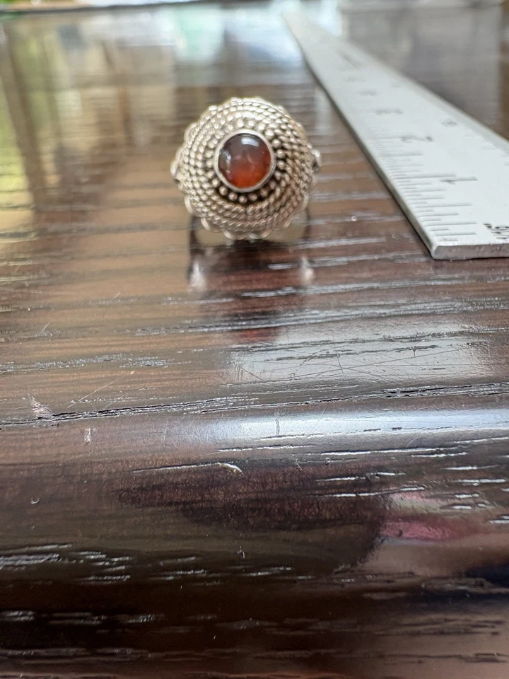 Anillo ámbar ESTILO ARTESANAL de colección PLATA ESTERLINA 925 talla 7 cuerda diseño vieira Foto 3 de 4