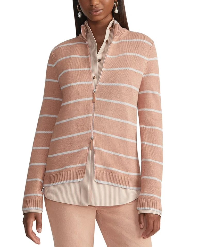 Cárdigan bomber para mujer Lafayette 148 New York ajustado a rayas mezcla de seda