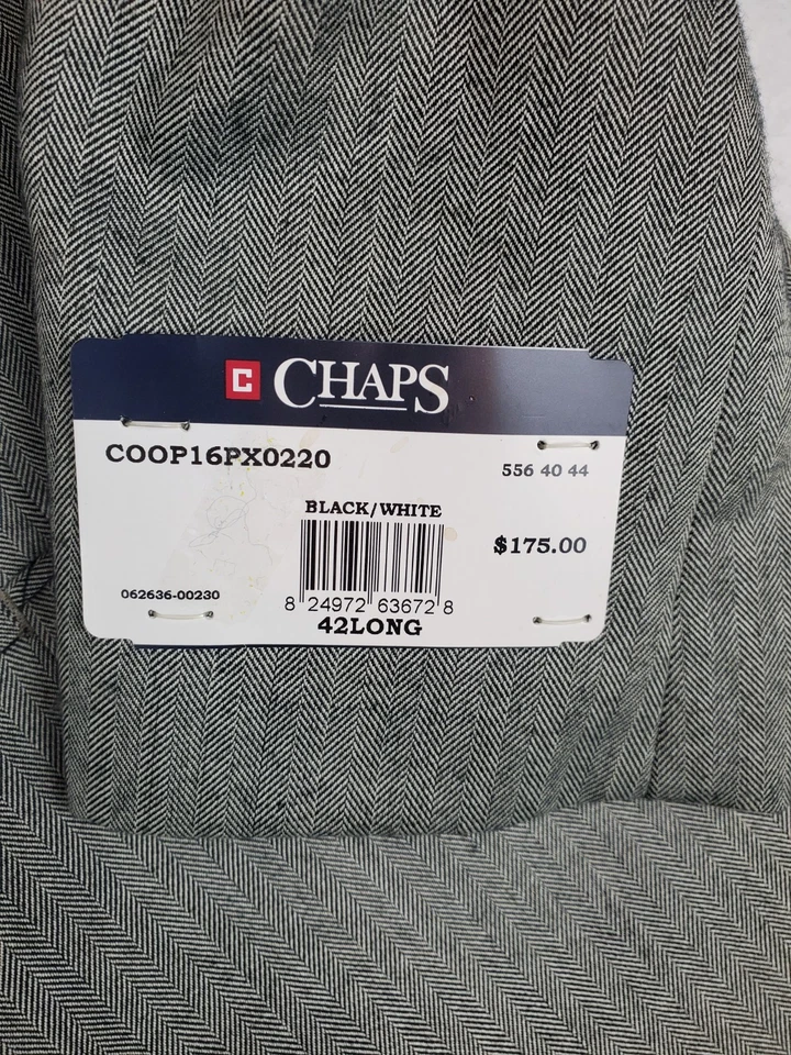 Chaps Mens Black and White Herringbone Blazer Stretch Preppy 42L NEW - Image 4 of 4