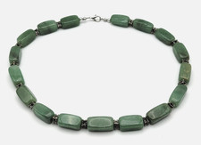 Green Nephrite Jade Chunky Bead Necklace 17" Silver-Tone Lobster Clasp