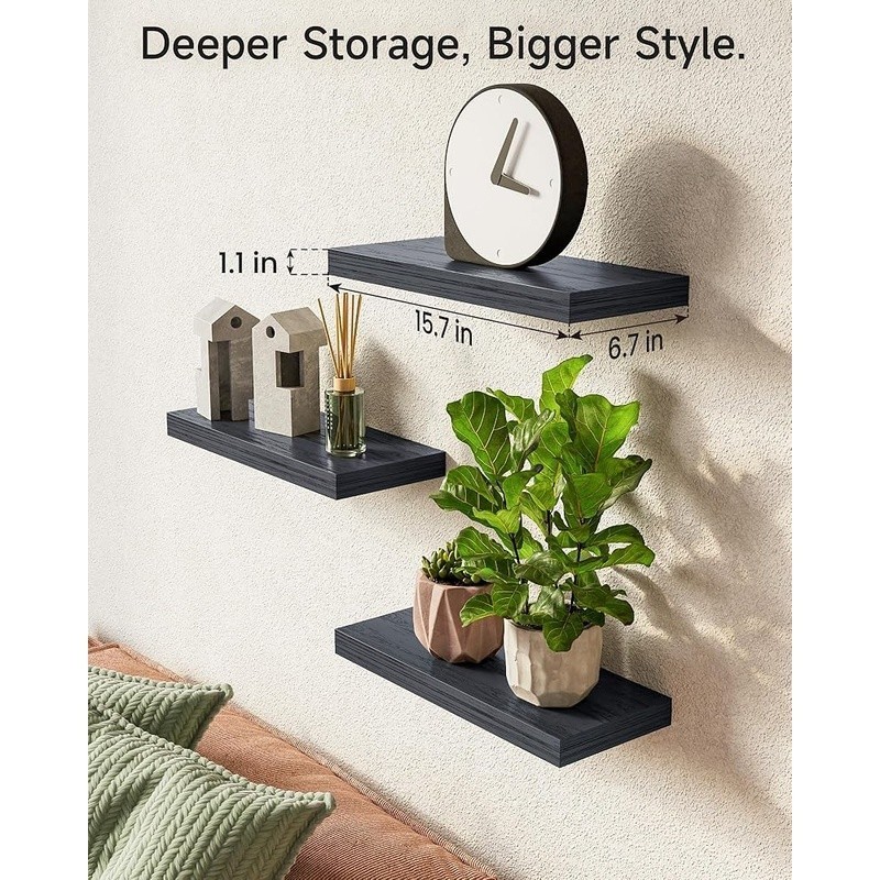Rustic Wall Mounted Floating Shelves Storage Bathroom Bedroom Kitchen Office New