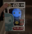 Funko Pop! Star Wars Qui Gon Jinn 2017 Vinyl #128 Exclusive GLOWS In Protector