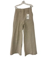 Zara Womens Dress Pants Size S Beige Wide Leg Mid Rise Trousers 4043/252 NWT