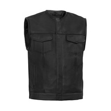 Men leather vest Premium Cowhide Motorcycle Leather Vest with Design and Armory
