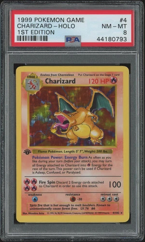 1999 POKEMON BASE SET 1ST EDITION #4 CHARIZARD-HOLO PSA 8