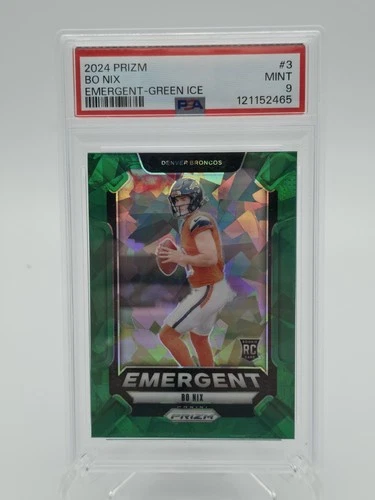 2024 Prizm Bo Nix #3 Emergent Green Ice Prizm RC PSA 9 MINT BRONCOS