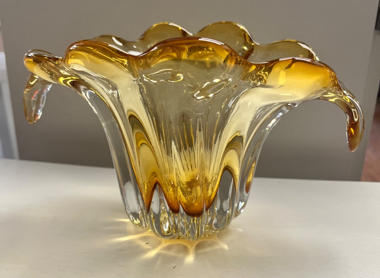 Vintage  Murano Telaflora Yellow Tulip  Vase
