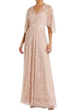 MacDuggal Size 2 Vneck Illusion Flutter Sleeve Embroidered Mesh Gown Blush Pink