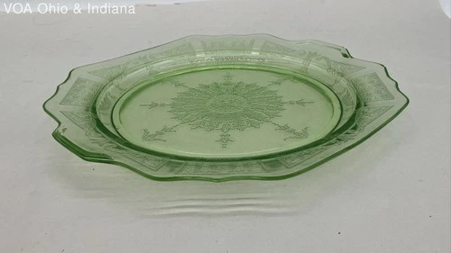Uranium Glass Madrid Pattern Green Depression Glass Plate Salver Tray Vintage