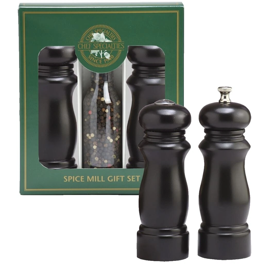 Saleros y pimenteros con Negro de madera y conjuntos de Molino