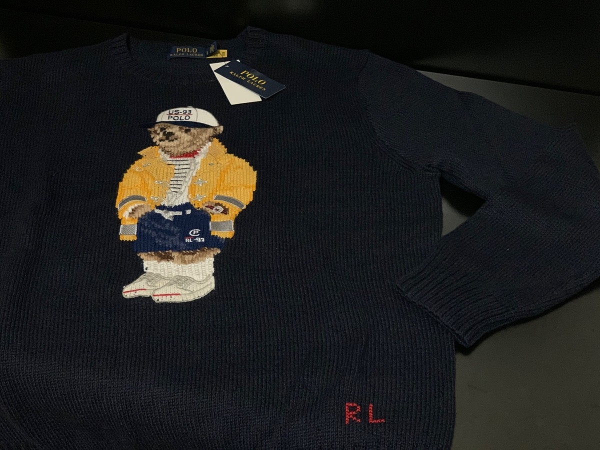 NEW Polo Ralph Lauren Navy Knit Captain CP 93 Bear Sweater