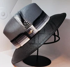 Mens Black Dark Gray Viejo Lowrider hat fedora ombre band Rooster feather