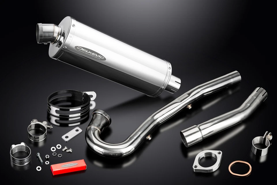 Kawasaki KLR650A 1987-2007 Complete Exhaust 14" Oval Stainless Muffler - Image 3 of 4