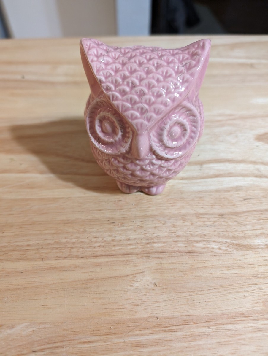 vintage pink ceramic owl coin bank 4.5 display picture 1