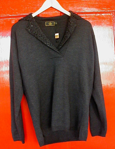 Fendi, maglione donna vintage Fendi tunica colletto perline nuovo con etichetta grigio 8