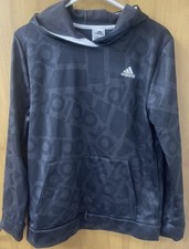 Adidas Boys X-Large 18/20 Long Sleeve Gray Black Hooded Sweatshirt All Over Logo