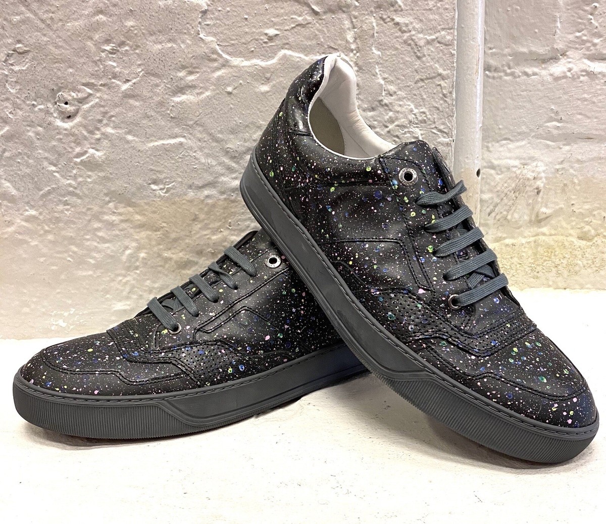 Lanvin Paint Splattered Black Leather Sneakers - Low Top Size 8