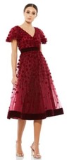 NWT Mac Duggal Fit & Flare Velvet Embellished Floral Dress Burgundy SZ 16 67854