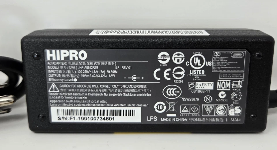 HIPRO 65 Watt AC Adapter HP-A0652R3B For Gateway HP Dell Acer Laptops Open Box - Image 4 of 4