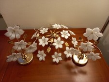 Lampadario da Soffitto + Due Abat Jour In Ferro Battuto Colore Oro Antico 