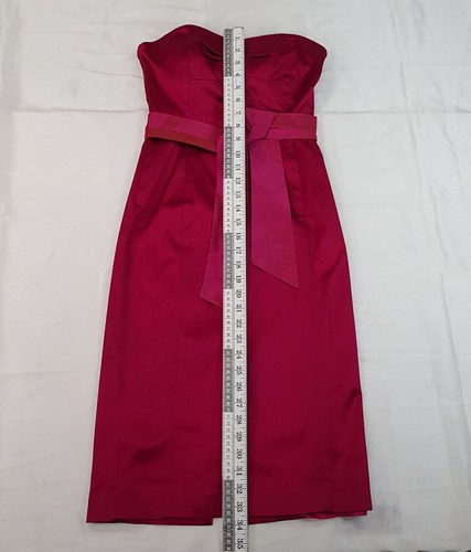 COAST SIZE 8-10UK WOMENS ROSE RED SATIN STRAPLESS MIDI PENCIL DRESS SILK BELT - Picture 7 of 21