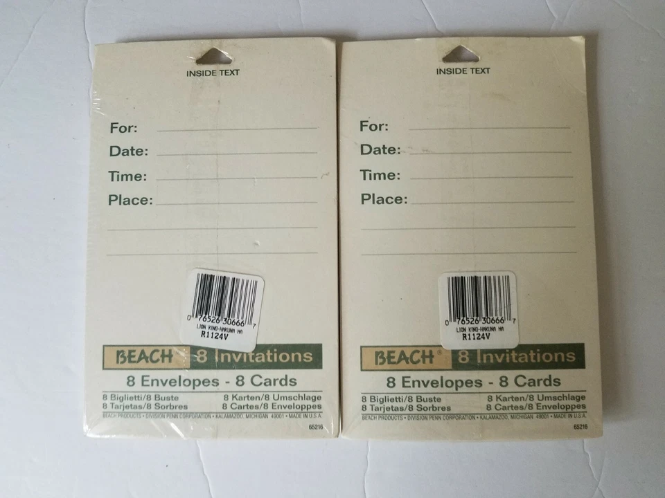 2 Paquetes De Colección Playa El Rey León Fiesta Invitaciones 16 Tarjetas Total Nuevas Foto 2 de 2