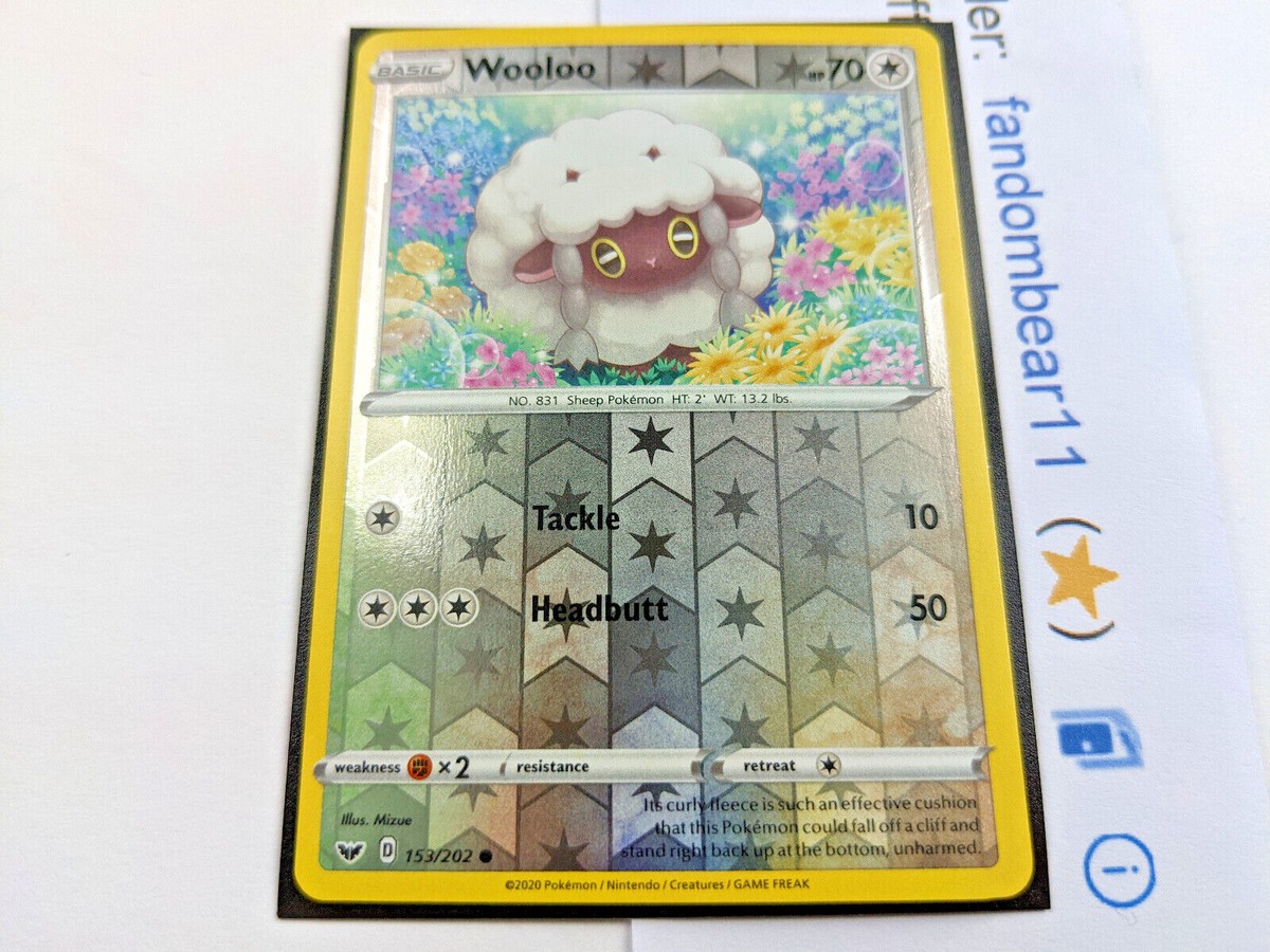 WOOLOO REVERSE HOLO card Sword & Shield Base Set 153/202 Pokemon