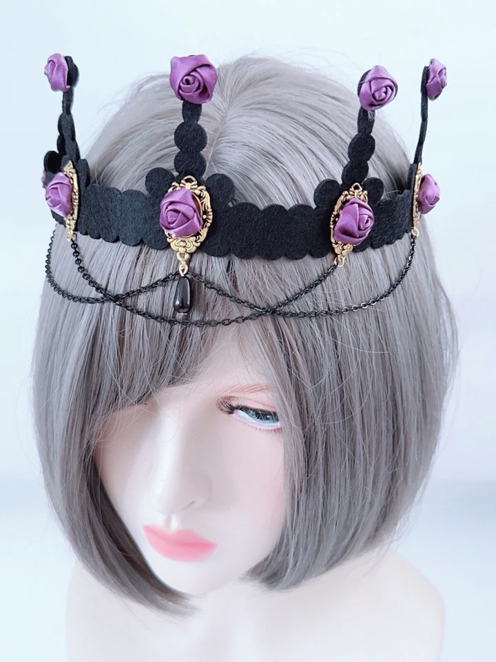 Mujeres NEGRO Púrpura Gótico Gótico Halloween Reina Fiesta Diadema Corona Tiara Foto 3 de 4