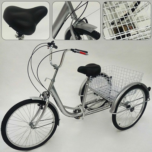 24 Zoll Dreirad Für Erwachsene 6 Gang 3-Rad Fahrrad mit Einkaufskorb Lampe 110kg - Imagen 2 de 12