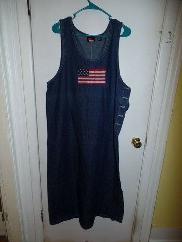 NWT Lindsey Michelle Denim Jumper Dress, XL Patriotic Cross Stitch American Flag - 第 1/3 張圖片