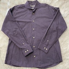 Burma Bibas Mens Size 16.5 34/35 Purple  Blue Plaid Long Sleeve Button Shirt