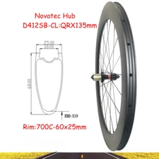 700C 60x25mm Road Bike Carbon Tubeless Rear Wheelset Novatec D412SB-CL Hub