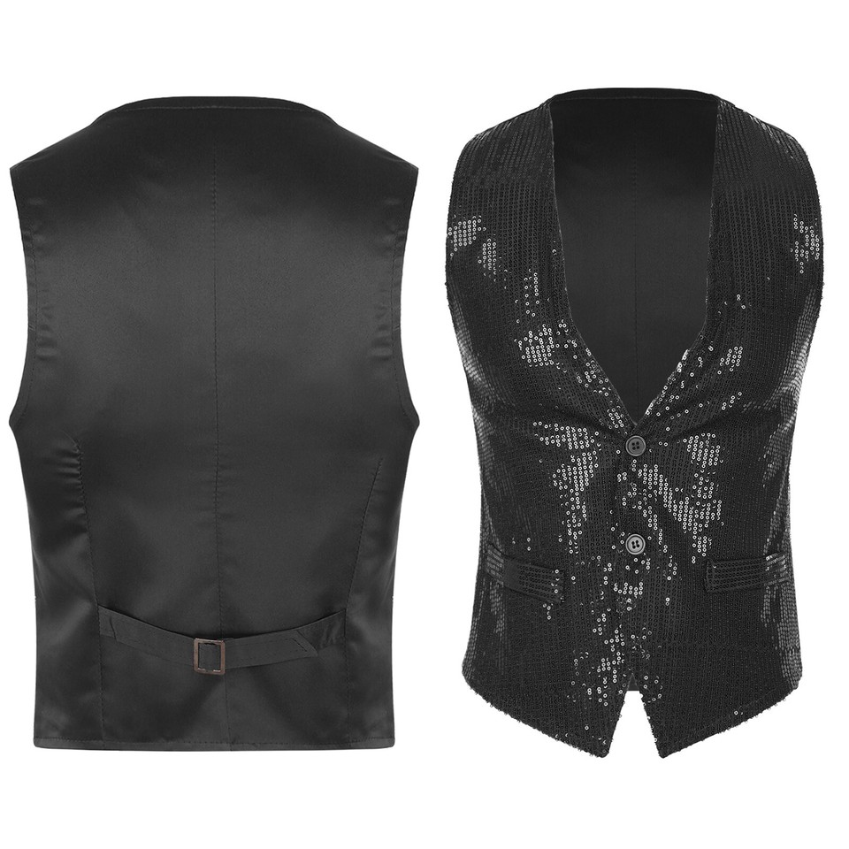 Men’s Silver Sequin Vest – Men's Sleeveless Blazer Festival & Party