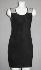 VTG PRIMA USA Shimmery Lace Top Sleeveless Ribbed Knit Black Bodycon Dress Wms M