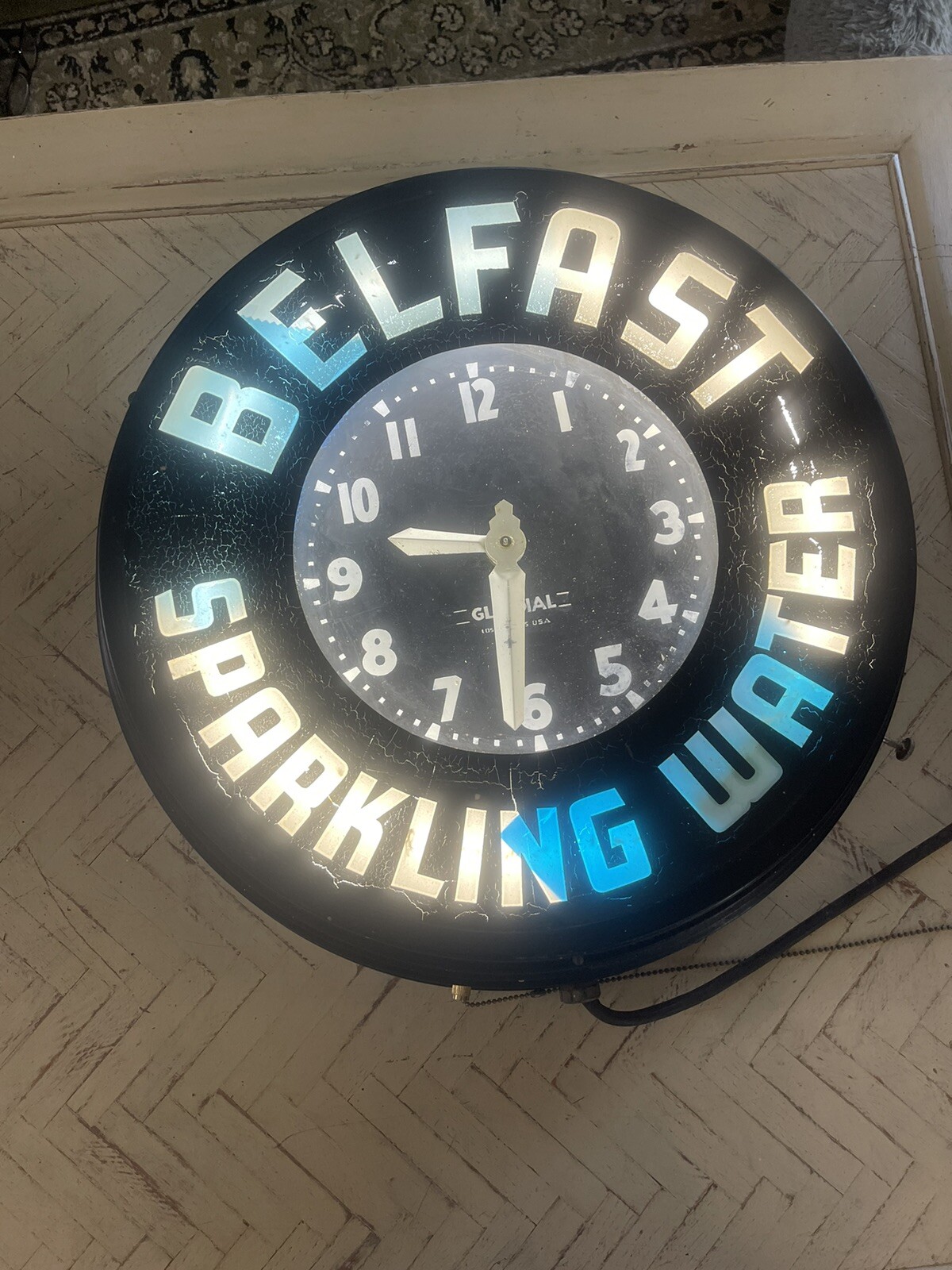 GLODIAL NEON CLOCK VINTAGE, BELFAST SPARKLING WATER VERY RARE 22