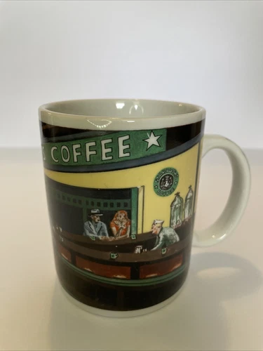 Vintage Starbucks Coffee Mug Cup By Chaleur Nighthawks Diner Scene D. Burrows