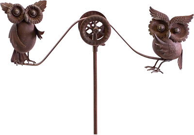#ad Rusty Metal Double Owls Balancer Rocker Yard Stake Wind Spinner Garden Art $69.99