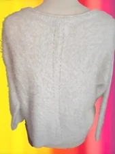 LOFT Lou & Grey Sweater M/Medium White Eyelash Fuzzy Pullover Crew